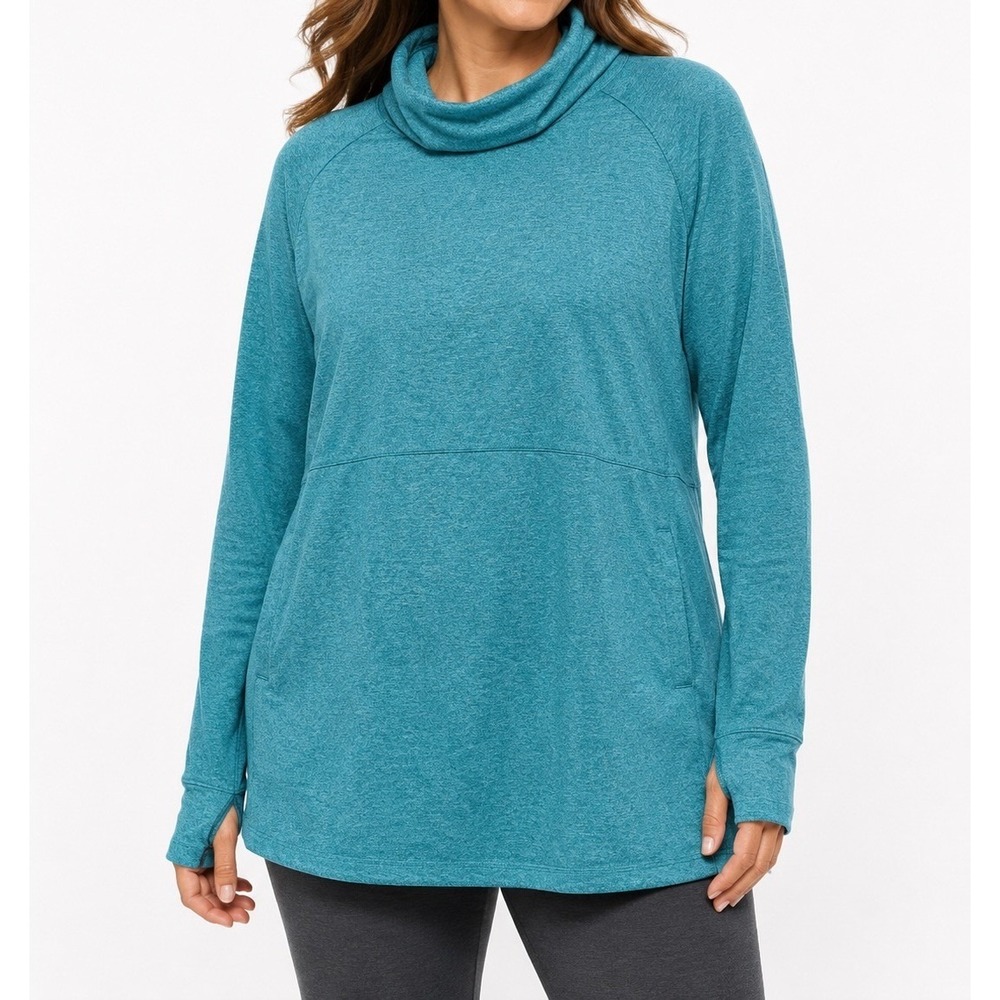 Duluth Trading Co Womens XL Teal Heathered Cowl Neck Tunic Long Sleeve